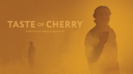 Homayoun Ershadi as Mr. Badii in Taste of Cherry, featured in a captivating cover photo with a foggy atmosphere, pointing towards something.