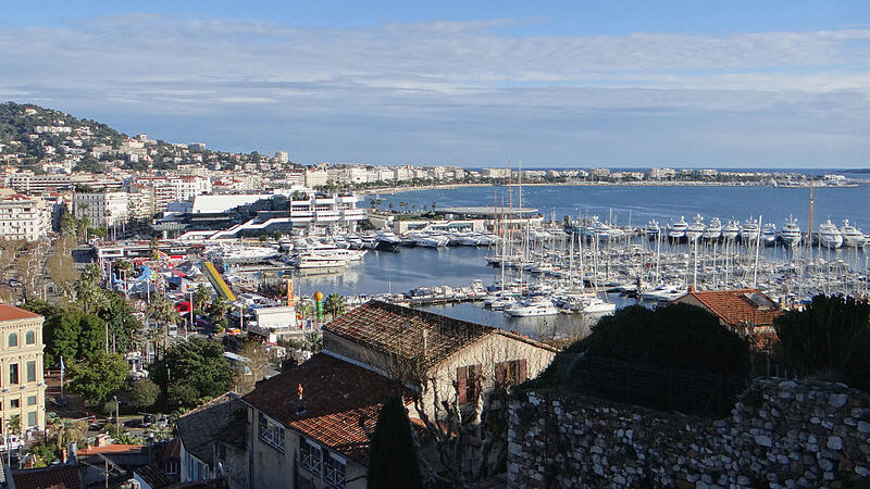 A panoramic view of the Cannes Film Festival from the Le Suquet hill.