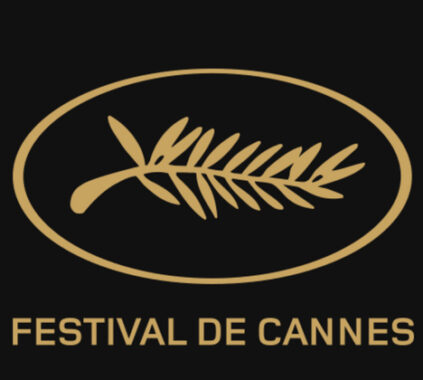 The Cannes Film Festival logo, featuring the words "Cannes" and "Festival" in bold letters, with a golden palm branch on a black background.