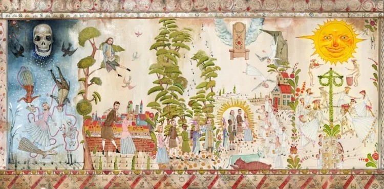 The Midsommar mural depicting cult rituals and sacrifices.