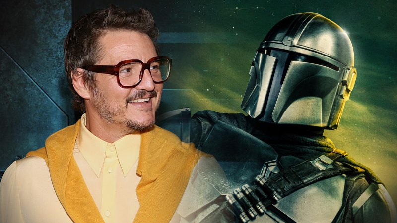 Composite image of Pedro Pascal and The Mandalorian character