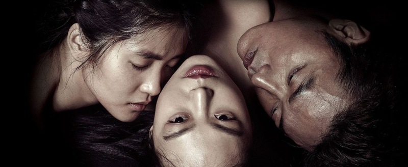 Cover photo from Ah-ga-ssi movie featuring Lady Hideko (Kim Min-hee), Count Fujiwara (Ha Jung-woo), and Sook-Hee (Kim Tae-ri).