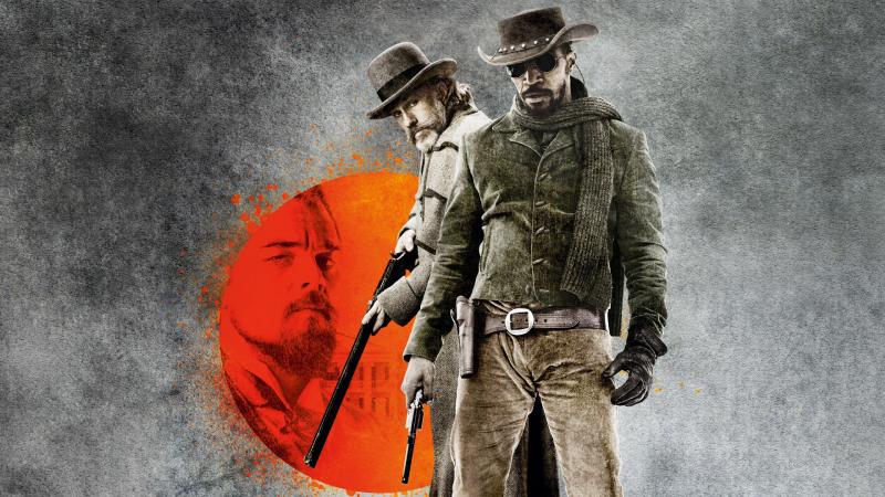 Impressive poster for the movie Django Unchained, featuring Django (Jamie Foxx) and Dr. King Schultz (Christoph Waltz).