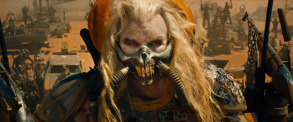 Immortan Joe (Hugh Keays-Byrne) from Mad Max: Fury Road, depicted with a chilling and menacing expression.