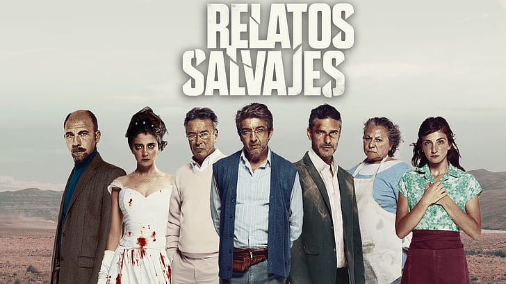 A movie poster showcasing the cast of 'Relatos Salvajes' (Wild Tales) in various captivating and intense poses.