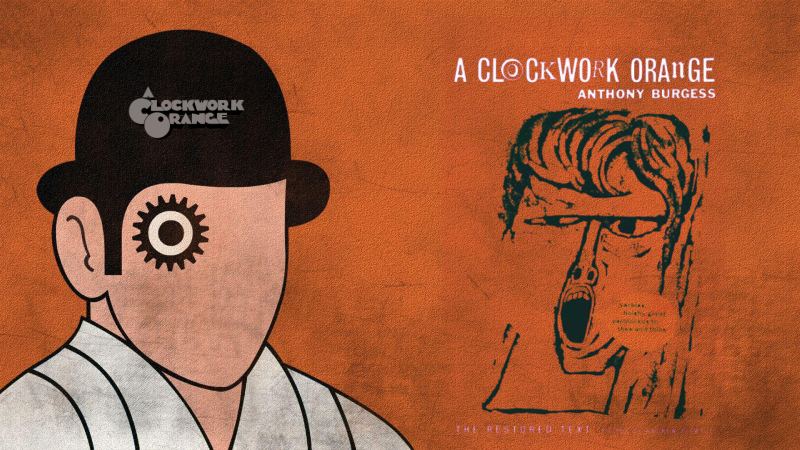 A visual comparison of "A Clockwork Orange" in book and movie form, highlighting the contrast between the two mediums.