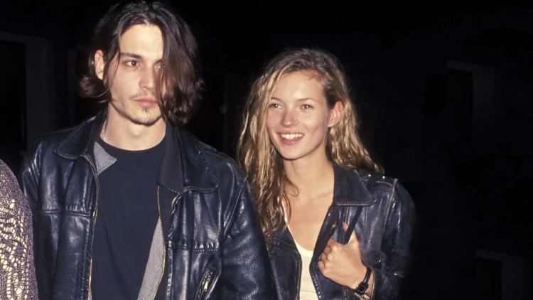 Young Johnny Depp with a beaming Kate Moss by his side.