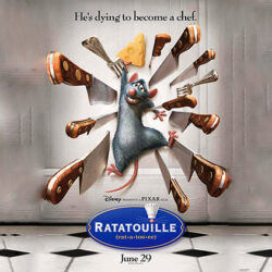 The Ratatouille movie poster showcasing a knife-wielding rat.