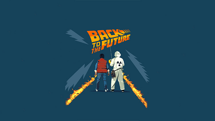 A minimalist rendition of "Back to the Future" artwork designed as a wallpaper. 16:9