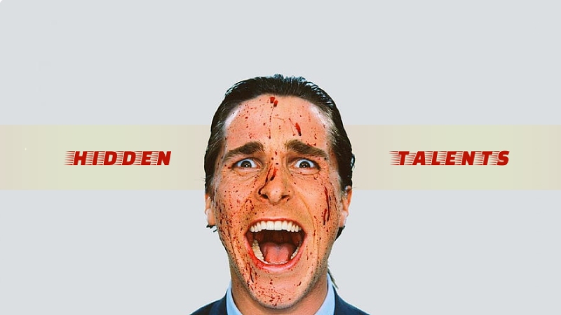 christian bale with the text 'Hidden Talents' beside him.