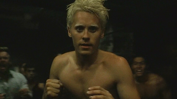 In "Fight Club," Jared Leto as Angel Face clenches his fists, poised for a battle.