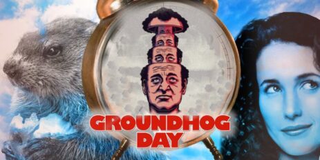 A visual representation of the "Groundhog Day" film, featuring a man trapped in a time loop.