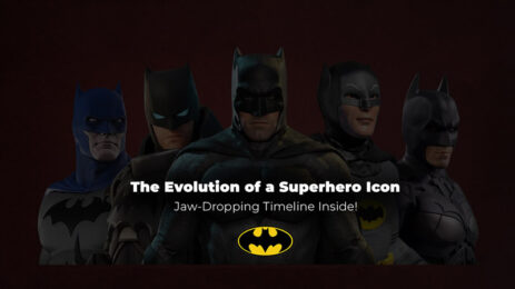 Visual comparison of past Batman iterations against a dark backdrop, featuring text 'The Evolution of a Superhero Icon—Jaw-Dropping Timeline Inside!'