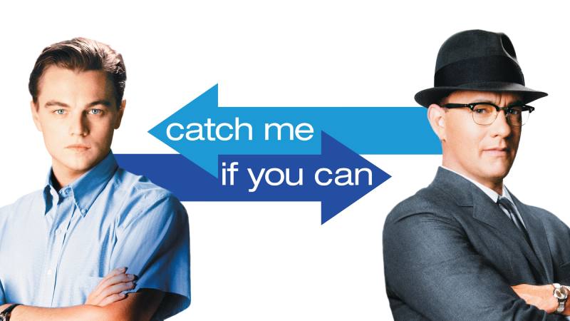 Poster or wallpaper for the movie 'Catch Me If You Can' featuring Leonardo DiCaprio and Tom Hanks.