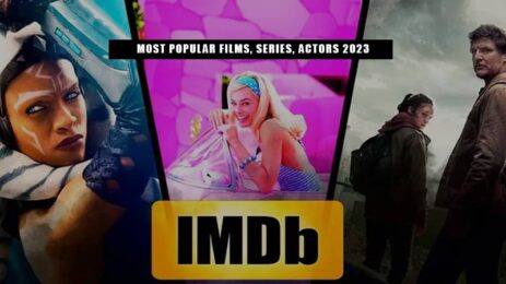Visual display of 'IMDb Most Popular Films, Series, Actors - 2023' featuring top movies, TV series, and actors.