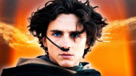 Striking image from 'Dune: Part Two' directed by Denis Villeneuve, showcasing Paul Atreides (Timothee Chalamet) in a visually captivating scene.