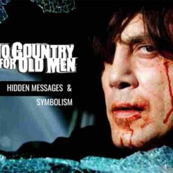 "No Country for Old Men" Explained: Explore 14 Hidden Messages and Symbolism! Javier Bardem as Anton Chigurh gazes menacingly through a broken car window in No Country for Old Men. The image includes the text 'No Country for Old Men hidden messages & symbolism.'